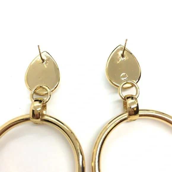 VINTAGE 80S 90S GOLD TONE STATEMENT DROP HOOP EARRINGS FAUX PEARL EARRINGS - Picture 13 of 13